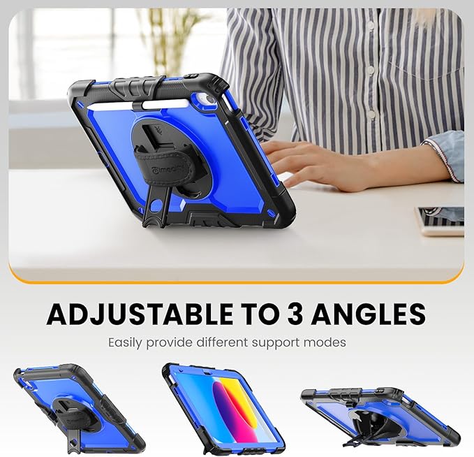 timecity for iPad (A16) 11th/ 10th Generation Case 11''/ 10.9 Inch (2025/2022) - Heavy Duty Protective Cover with Screen Protector, Stand, Shoulder Strap & Pencil Holder | Kids-Friendly - Dark Blue