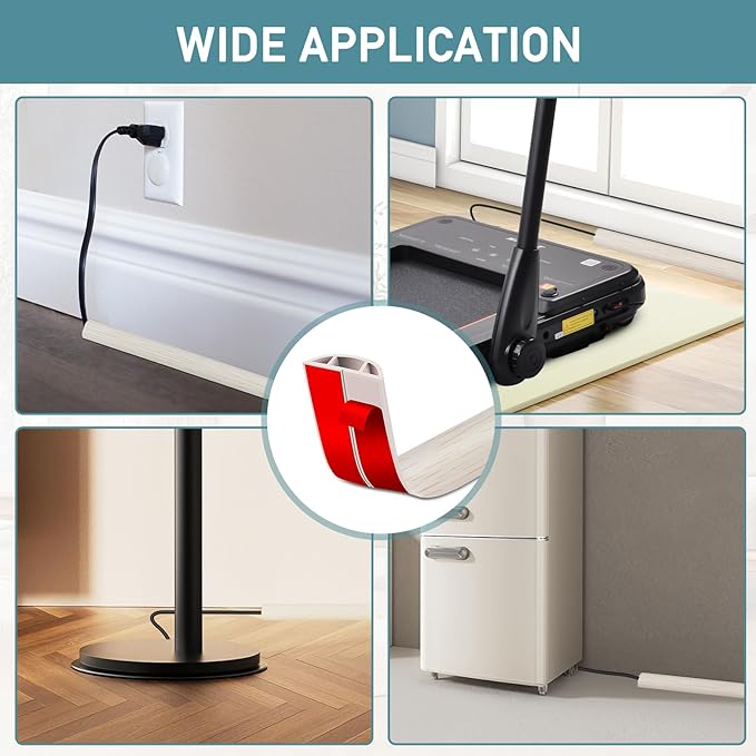 Floor Cord Cover Self Adhesive Cord Hider Floor Extension Cord Covers for Floor Power Cord Protector Cable Management Prevent Cable Trips Cable Cavity 0.59" W x 0.31" H (Beige Wood, 20Ft)