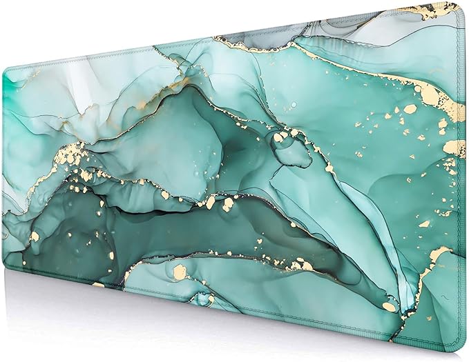 Teal Turquoise Marble Large Mouse Pad, Abstract Swirls Large Mousepad, Modern Ink Art Desk Pads, Aesthetic Desktop Laptop Mat for Desk, Gift for Women Men, 31.5x11.8 in
