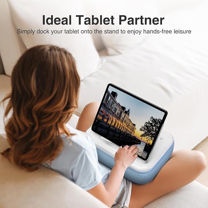 elitehood Tablet Pillow Stand, Foldable iPad Stand for Lap, Adjustable Book Bed Holder for Reading, Pillow Pad for 4.7"-15.6" Tablets, iPad Pro 11, 13, Air, Kindle, Galaxy Tab, Books, Blue