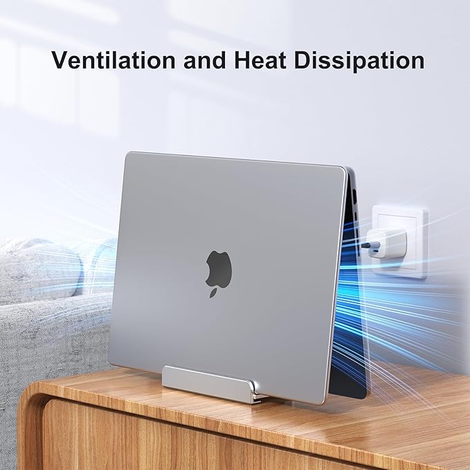 Vertical Laptop Stand, Aluminum Laptop Holder, Adjustable 3-in-1 Design, Compatible with MacBook, MacBook Pro/Air, Dell, HP, Lenovo, Up to 17.3 inches (Silver)