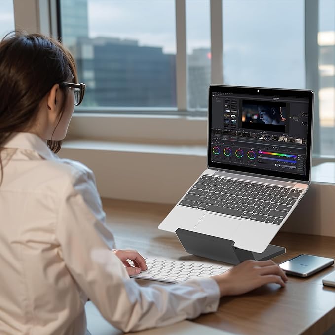 Wooden Laptop Stand, Ergonomic Computer Stand for Desk, Portable Laptop Riser, Notebook Stand Holder Compatible with MacBook Pro/Air, Dell, HP, Lenovo and All Laptops (10-17 inch), Black