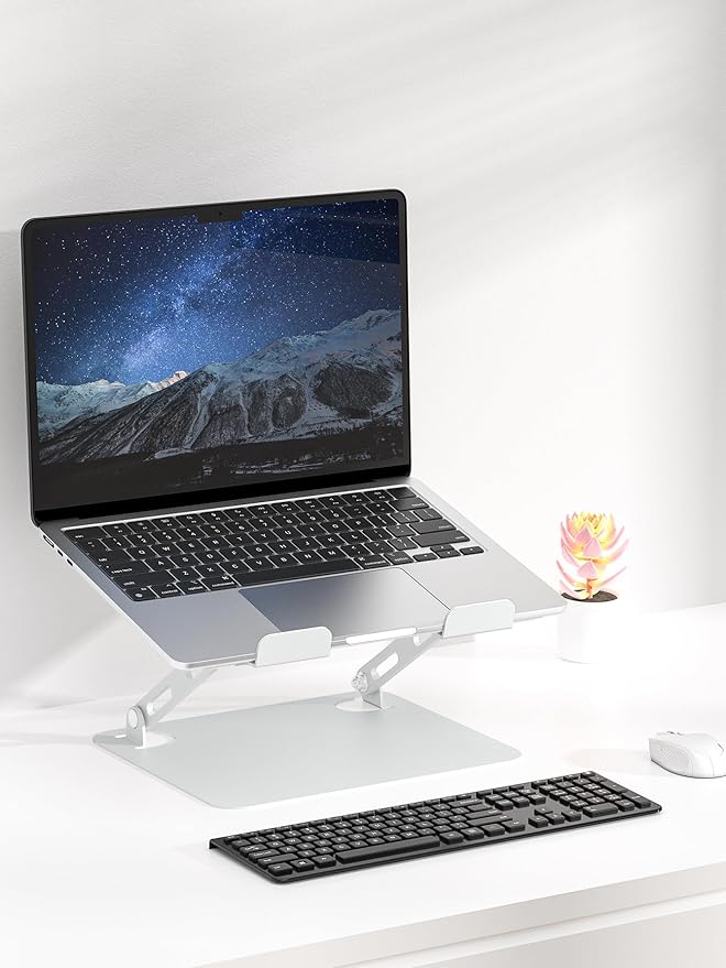 SOUNDANCE Laptop Stand for Desk with Stable Heavy Base, Adjustable Height Multi-Angle, Ergonomic Metal Riser Holder, Foldable Mount Elevator, Compatible with 10 to 15.6 Inches PC Computer, Silver