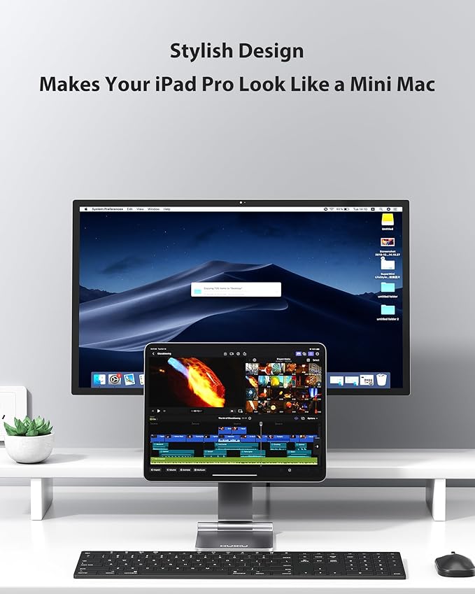 KU XIU Magnetic Wireless Charging Stand Only for iPad Pro 11 M4/M5 2025, Aluminum Alloy Foldable Tablet Stand Holder Mount, 360° Adjustable for Desk with 1M USB-C Cable for iPad Pro 11 inch M4/M5