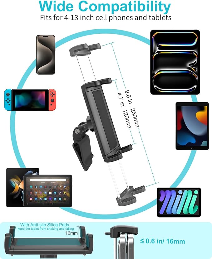 Back Seat Tablet Holder for Tesla, 360° Adjustable Model 3/Y Headrest Tablet Mount for Kids, Metal Model Y Rear Seat Stand for iPad Pro 12.9 Air Mini, Galaxy Tab/Z Fold, Fire hd, 4-13" Device