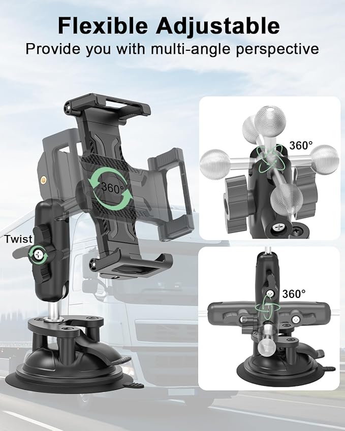 Windshield Tablet Mount with Vacuum Suction Cup for Car/Truck, [360° Metal Foldable Adjustable Arm] Dashboard Tablet Holder for iPad Pro/Air/Mini, Galaxy, 6.1-15.6" Device and Thickness Case