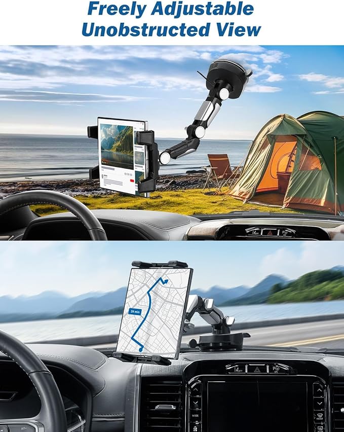 JOYTUTUS 5-in-1 Car Phone Holder & Tablet Mount, Universal Dashboard Windshield Suction Cup Stand with 360° Rotation, Fits for iPhone, Samsung Z Fold 7/6/5, All Foldable Phones and 4.7-12.9" iPad