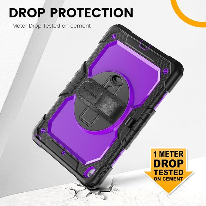 Timecity Case for iPad 9th/ 8th/ 7th Generation 10.2 inch - Heavy Duty Protective Cover with Screen Protector, Rotating Stand, Shoulder Strap & Pencil Holder | Kids-Friendly (Purple)