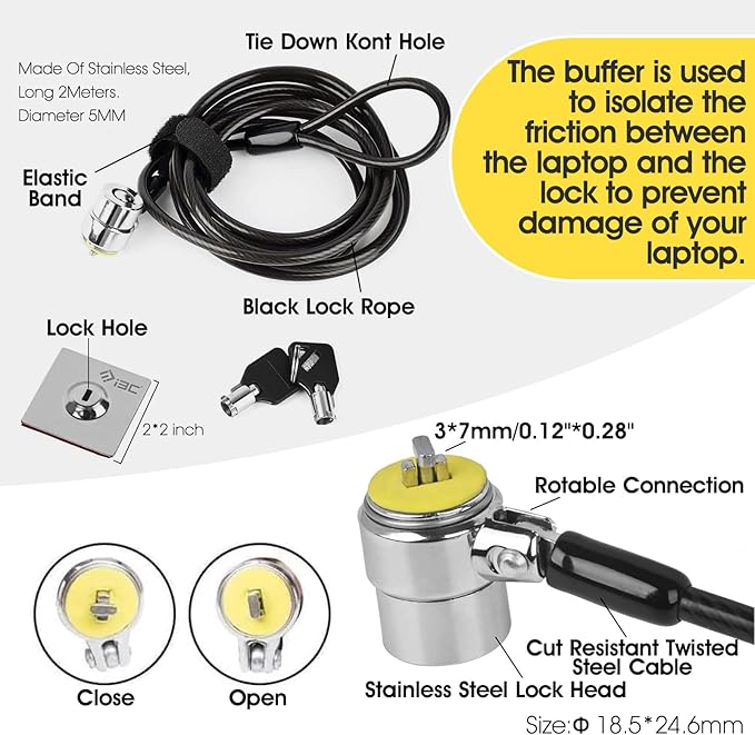 I3C Laptop Cable Lock Hardware Security Cable Lock Anti Theft Combination Lock with Anchor Plate, Laptop-Computer-Security-Locks (5Pack)