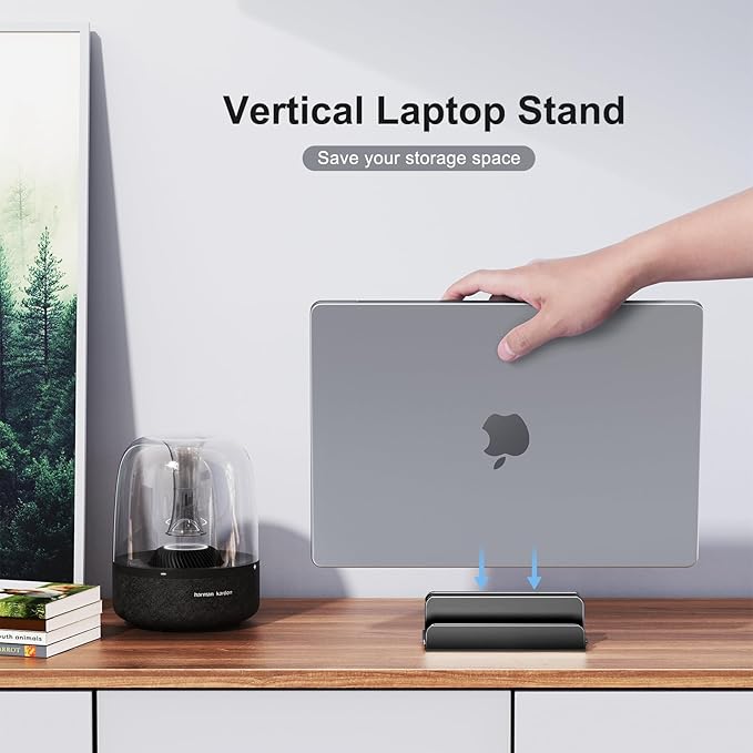 Vertical Laptop Stand, Aluminum Laptop Holder, Adjustable 3-in-1 Design, Compatible with MacBook, MacBook Pro/Air, Dell, HP, Lenovo, Up to 17.3 inches (Black)