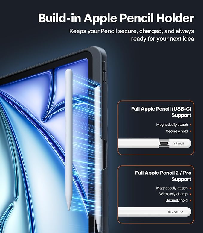 TORRAS for iPad Pro 12.9 inch Case 2022 M2 & 2021 M1, Ultra Stable Stand, Multiple Adjustable Viewing Angles, Slim Protective Kickstand Cover, Translucent iPad Pro 12.9 Case with Pencil Holder, Black