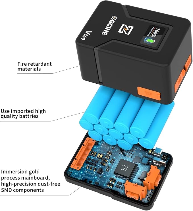 EACHSHOT ZGCINE ZG-V160 9600mAh High Capacity V-Mount Battery, with one BP, Double D-tap, Double USB-C Ports, Support PD Fast Charging, for Aputure 120D 120T 120D II 300D 300D II 300X