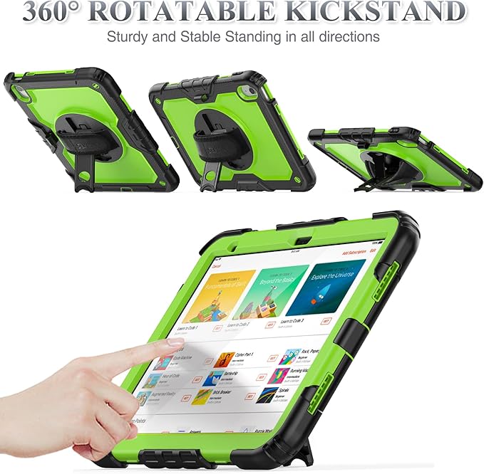 SEYMAC stock Case for iPad (A16) 11th/10th Generation 11''/10.9'' 2025/2022, Full-Body Drop Protection Case with Screen Protector &360° Rotate Hand Strap/Stand, Green+Black