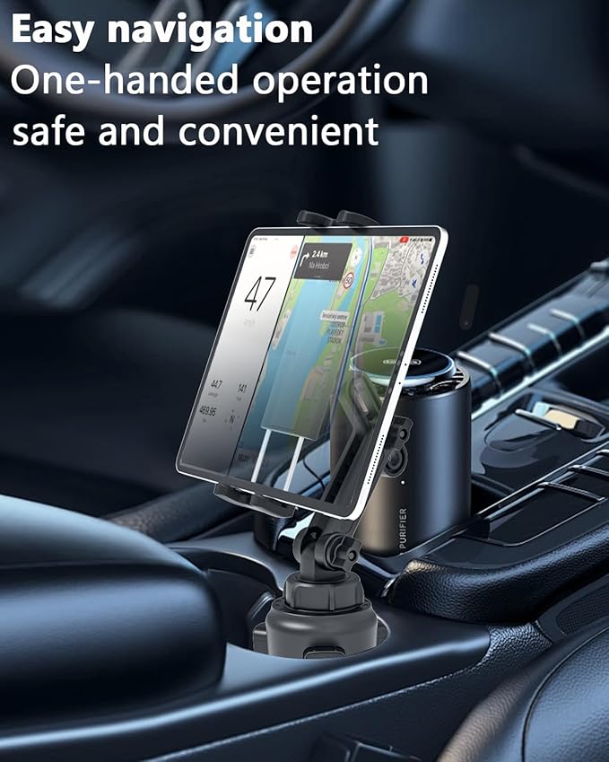 Charchendo Adjustable Extendable Cup Holder Tablet Stand - 4-12.9 inch Tablet & Phone Mount, Non-Slip Secure Clamp, for Car/Truck, Fits iPad Pro/Air/Mini, Samsung Galaxy Tab