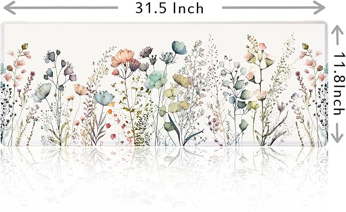 Floral Desk Mat, Beige Boho Desk Pad, Large Extend Mouse Pad XL, Cute Minimalist Flowers Esthetics Desktop Mat Laptop Mat for Office Home, Gift for Women