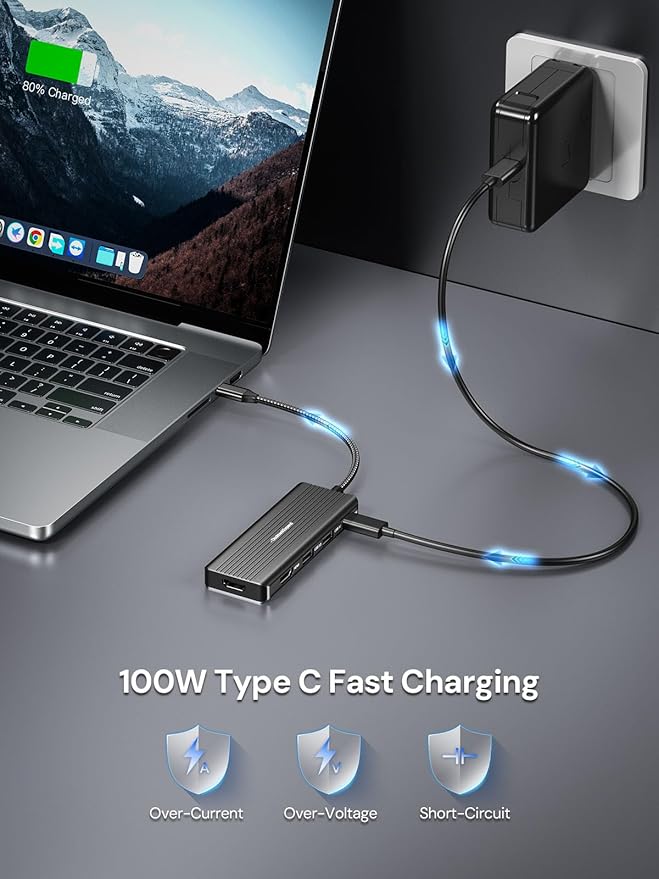 USBC to HDMI, DockteckExpand 5-in-1 USB C Hub with Dual HDMI 4K@30Hz, 2 USB 3.0 Ports, 100W PD Charging – Compatible with MacBook, Dell, Chromebook & More