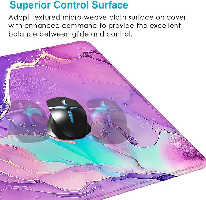 Pink Marble Large Mouse Pad, Purple & Blue Golden Desk Mat, Modern Abstract Computer Desk Pads for Office, Non-Slip Laptop Computer Pad, 31.5x11.8 in