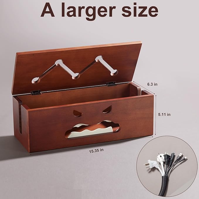 Large Cable Management Box,Cord Organizer Box with Cable Sleeves and Cable Tie,Wooden Cord Hider Box for Wires on Floor,Power Strip Hider for Home,Office,Under Desk