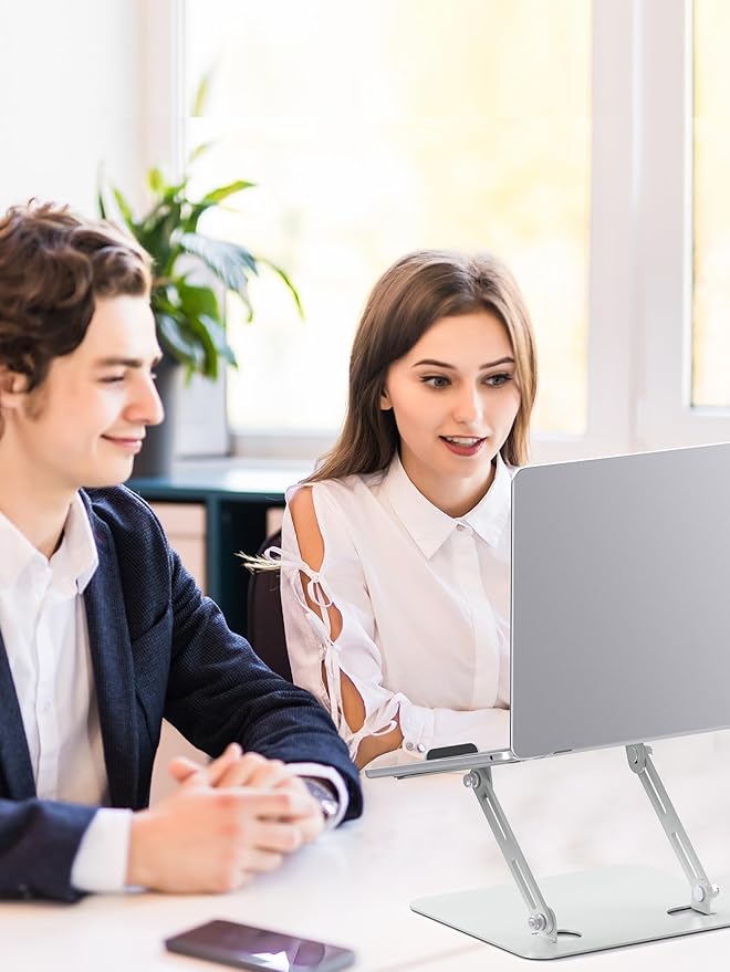 SOUNDANCE Laptop Stand for Desk with Stable Heavy Base, Adjustable Height Multi-Angle, Ergonomic Metal Riser Holder, Foldable Mount Elevator, Compatible with 10 to 15.6 Inches PC Computer, Silver