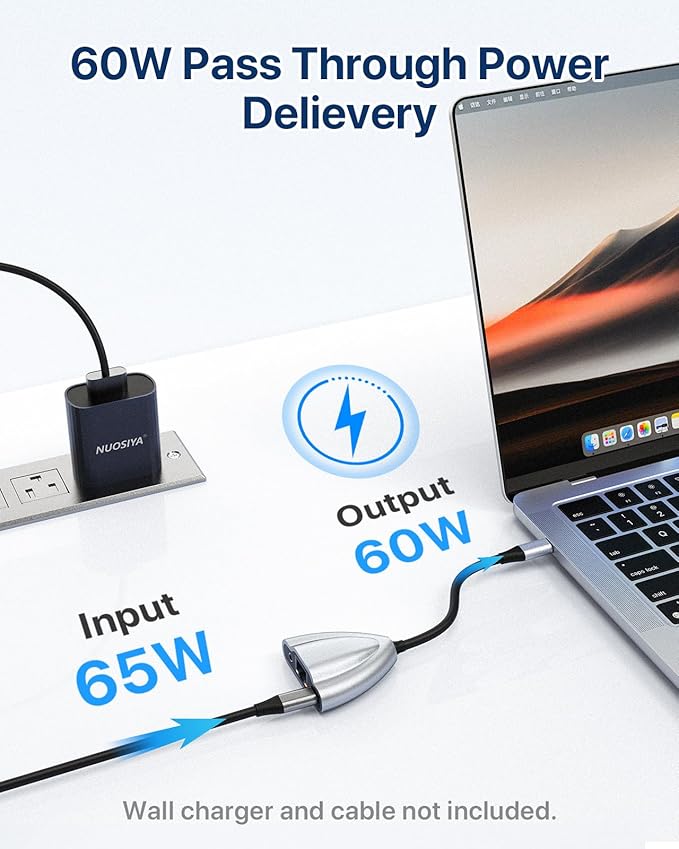 USB C Hub Multiport Adapter, 4 in 1 USB C Spliter to 3.5mm Audio, 1Gbps RJ45 Ethernet and Type C Adapter Supporting 60W PD Charging & 480Mbps Transfer, Dongle for Laptop/Mac/Phone/Switch(Silver)