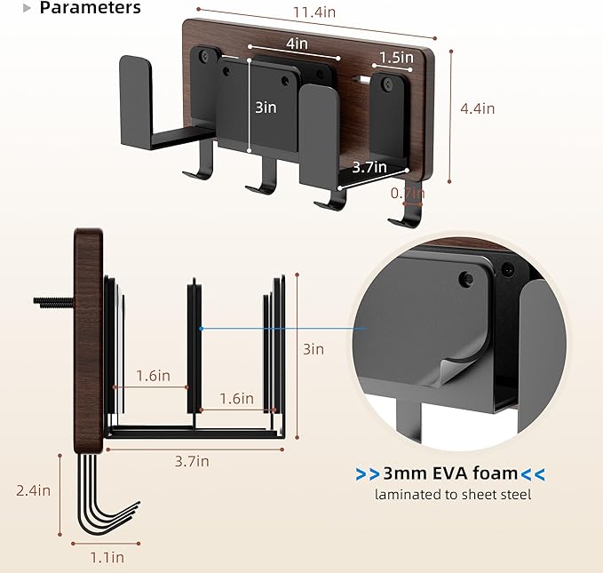 Universal Laptop Wall Mount Holder, Adjustable Metal Desk Organizer with Hooks | Ventilated Cooling & Anti-Scratch Pads | Compatible with 10-17.3 inch Laptop, Tablet, Keyboard, Router, Modem