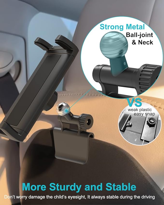 Back Seat Tablet Holder for Tesla, 360° Adjustable Model 3/Y Headrest Tablet Mount for Kids, Metal Model Y Rear Seat Stand for iPad Pro 12.9 Air Mini, Galaxy Tab/Z Fold, Fire hd, 4-13" Device