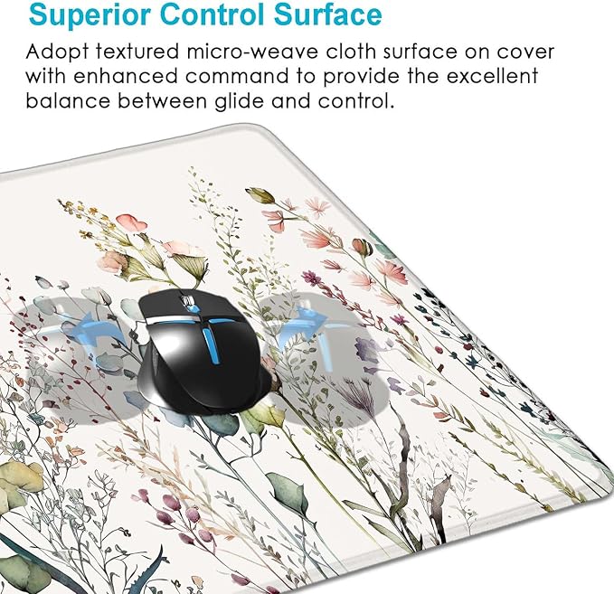 Floral Desk Mat, Beige Boho Desk Pad, Large Extend Mouse Pad XL, Cute Minimalist Flowers Esthetics Desktop Mat Laptop Mat for Office Home, Gift for Women