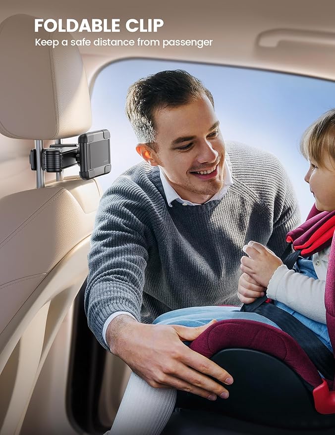 Lamicall Car Headrest Tablet Holder - [Lockable] [Thick Case Friendly] [Foldable Clip] Car Backseat Tablet Mount, Car Accessories for Kids, for iPad Pro, Air, Mini, Galaxy, Fire HD, 4.7-13" Tablets