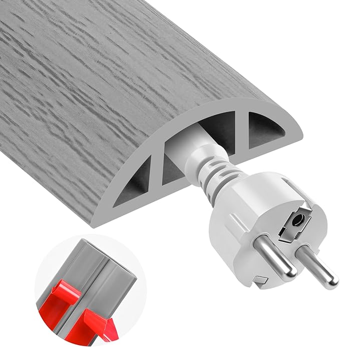 MYFAMIREA 10FT Floor Cord Cover for Wire Self Adhesive Cable Cavity Management PVC Extension Cord Hider Power Floor Wire Protector Cover Prevent Cable Trips for Office Home Outdoor (Gray Wood, 1.18'')