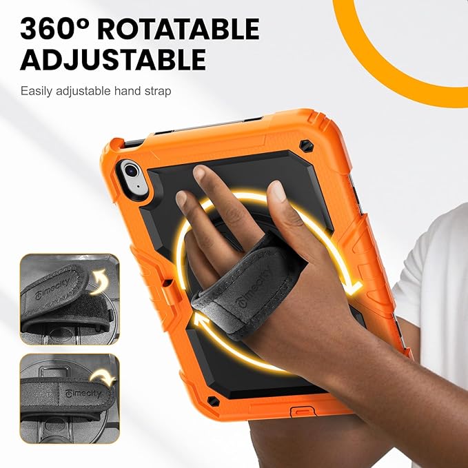 timecity for iPad (A16) 11th/ 10th Generation Case 11''/ 10.9 Inch (2025/2022) - Heavy Duty Protective Cover with Screen Protector, Stand, Shoulder Strap & Pencil Holder | Kids-Friendly - Orange