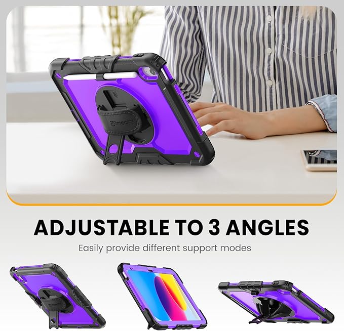 timecity for iPad (A16) 11th/ 10th Generation Case 11''/ 10.9 Inch (2025/2022) - Heavy Duty Protective Cover with Screen Protector, Stand, Shoulder Strap & Pencil Holder | Kids-Friendly - Purple