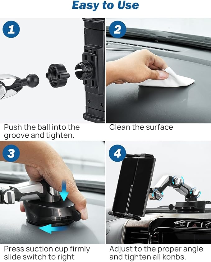 JOYTUTUS 5-in-1 Car Phone Holder & Tablet Mount, Universal Dashboard Windshield Suction Cup Stand with 360° Rotation, Fits for iPhone, Samsung Z Fold 7/6/5, All Foldable Phones and 4.7-12.9" iPad