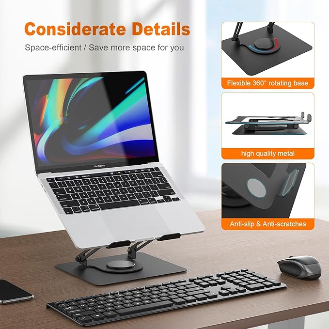 Rotating Laptop Stand for desk,360° Adjustable Computer Stand with Rotating Base,Ergonomic Laptop Riser for Foldable and Portable,Macbook Riser Collaborative Work, Suitable for 10-16" notebook holder