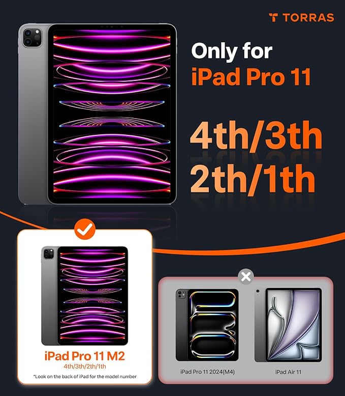 TORRAS Ostand for iPad Pro 11 inch Case 4th/3rd/2nd/1st Generation 2022 2021 2020 2018 with Sturdy Kickstand, Slim Bend-Proof, Adjustable Stand, Any-Angle Viewing, Built-in Pencil Holder, Black