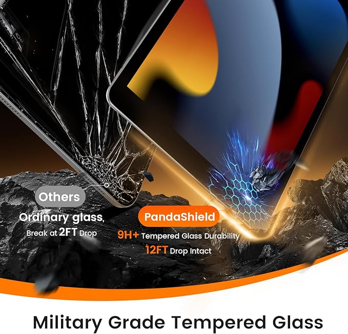 PandaShield 2 Pack for iPad 10.2-inch(9th/8th/7th Gen.) 9H+ Tempered Glass Screen Protector with Easy-Install[12FT Grade Shatterproof] Apple Pencil Compatible,HD Clarity,Scratch Resistant