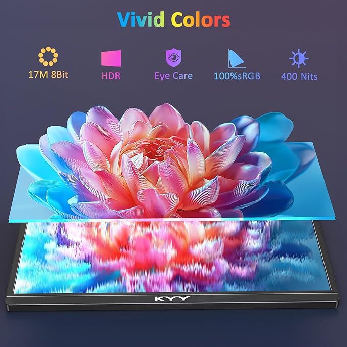 KYY 4K Portable Monitor for Laptop, 15.6'' Computer Screen Extender UHD 3840x2160,100% sRGB, 400 Nits, IPS Travel Monitor w/Speakers & Smart Cover for Laptop Xbox PS5 Switch PC Phone, VESA Compatible