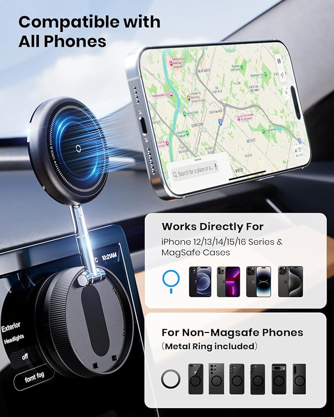 2 PCS Upgraded 360° Vacuum Magnetic Car Phone Holder for Magsafe [96+LBS Strongest Suction & 2800gf Strongest Magnetic], Adjustable Car Phone Mount for Your Car/Gym/Mirror/Shower for iPhone & Android