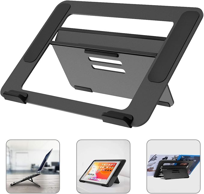 Avantree YS104 – Adjustable Aluminum Laptop Cooling Stand for Desk, Portable Holder for iPad, Tablet & Book, Foldable Ergonomic Riser Compatible with 9.7–16” Laptops including MacBook, Dell, HP & More