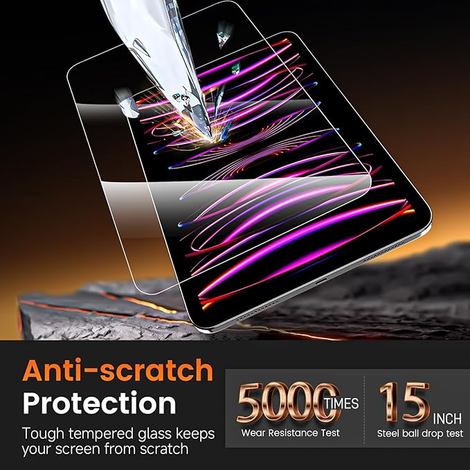 PandaShield 2 Pack for iPad Pro 11"(4th 3rd 2nd 1st Gen) iPad Air 10.9"(5th 4th Gen) 9H+ Tempered Glass Screen Protector with Easy-Install[12FT Grade Shatterproof] Apple Pencil Compatible,Bubble Free, Face ID Compatible,HD Clarity