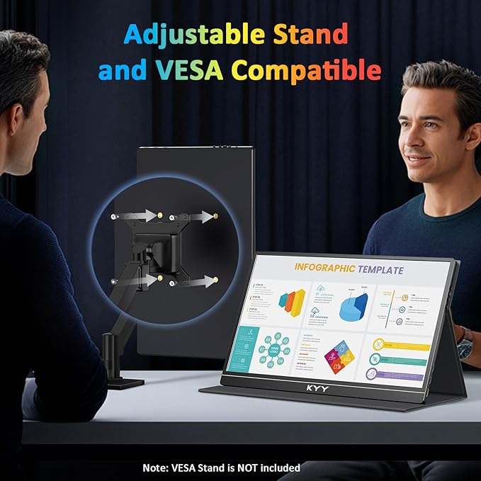 KYY 4K Portable Monitor for Laptop, 15.6'' Computer Screen Extender UHD 3840x2160,100% sRGB, 400 Nits, IPS Travel Monitor w/Speakers & Smart Cover for Laptop Xbox PS5 Switch PC Phone, VESA Compatible