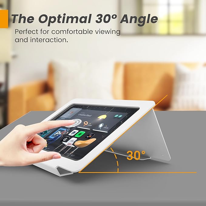 Tablet Desk Stand, All Metal 30° Ergonomic with Security Cable Lock for Office, POS Counter, Reception - Compatible with iPad 10th (10.9"), Pro 11", Air 4/5 (10.9"), Air 11"，iPad 11"(A16)