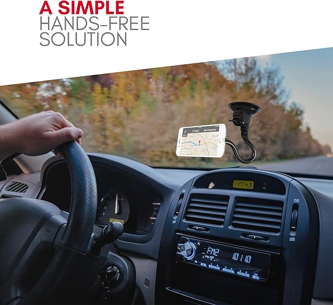 Macally Windshield Phone Mount for Car Magnetic - Suction Cup Window Mount Phone Holder with 8" Long Gooseneck Arm & Super Strong Magnet Mount for Smartphone and iPhone