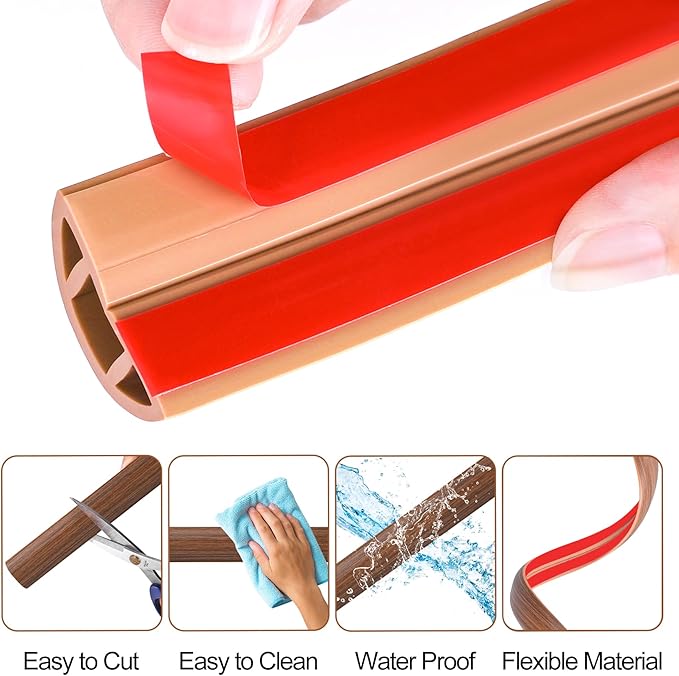 MYFAMIREA 10FT Floor Cord Cover for Wire Self Adhesive Cable Cavity Management PVC Extension Cord Hider Power Floor Wire Protector Prevent Cable Trips for Office Home Outdoor (Dark Brown Wood, 1.18'')