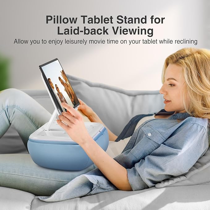 elitehood Tablet Pillow Stand, Foldable iPad Stand for Lap, Adjustable Book Bed Holder for Reading, Pillow Pad for 4.7"-15.6" Tablets, iPad Pro 11, 13, Air, Kindle, Galaxy Tab, Books, Blue