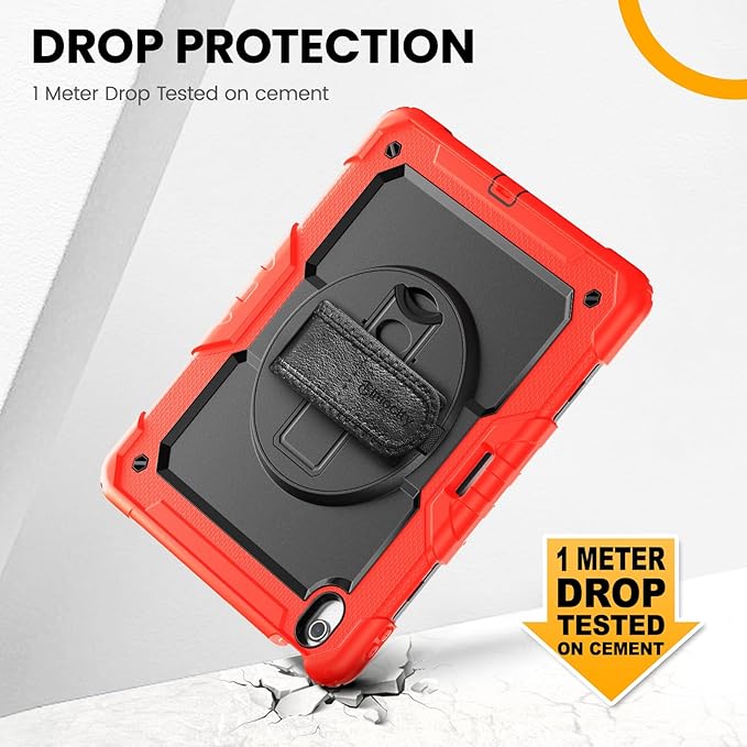 timecity for iPad (A16) 11th/ 10th Generation Case 11''/ 10.9 Inch (2025/2022) - Heavy Duty Protective Cover with Screen Protector, Stand, Shoulder Strap & Pencil Holder | Kids-Friendly - Red