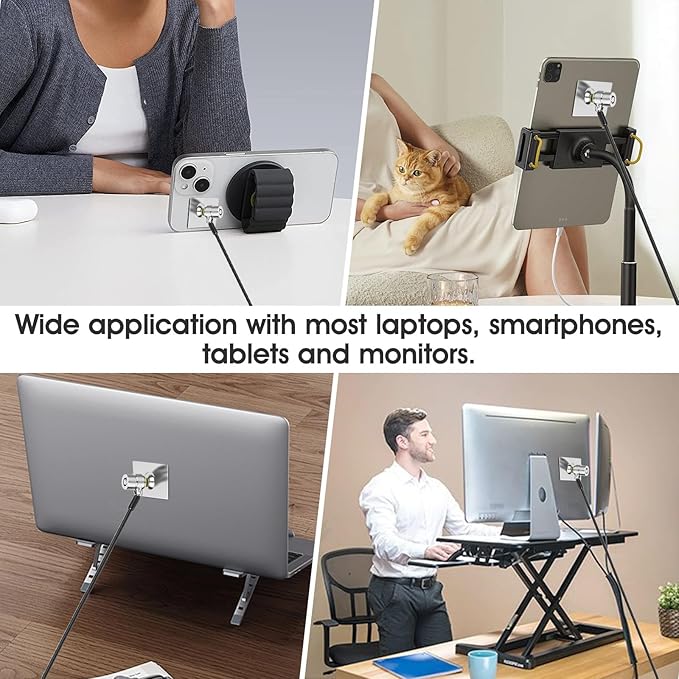 I3C Laptop Cable Lock Hardware Security Cable Lock Anti Theft Combination Lock with Anchor Plate, Laptop-Computer-Security-Locks (5Pack)