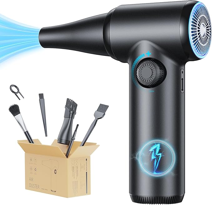 DOROBEEN Compressed Air Duster, PC Keyboard Cleaner, Replace Compressed Air Can, Electric Air Duster with Brushless DC Motor, Stepless Knob