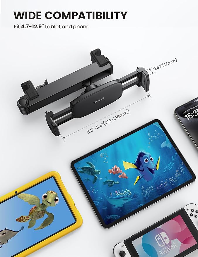 Lamicall Car Headrest Tablet Holder - [Lockable] [3 in 1 Extension Arm] Upgrade Tablet Mount for Car Backseat, Road Trip Essentials for Kids, for iPad Pro, Air, Mini, Galaxy, Fire HD, 4.7-13" Tablets