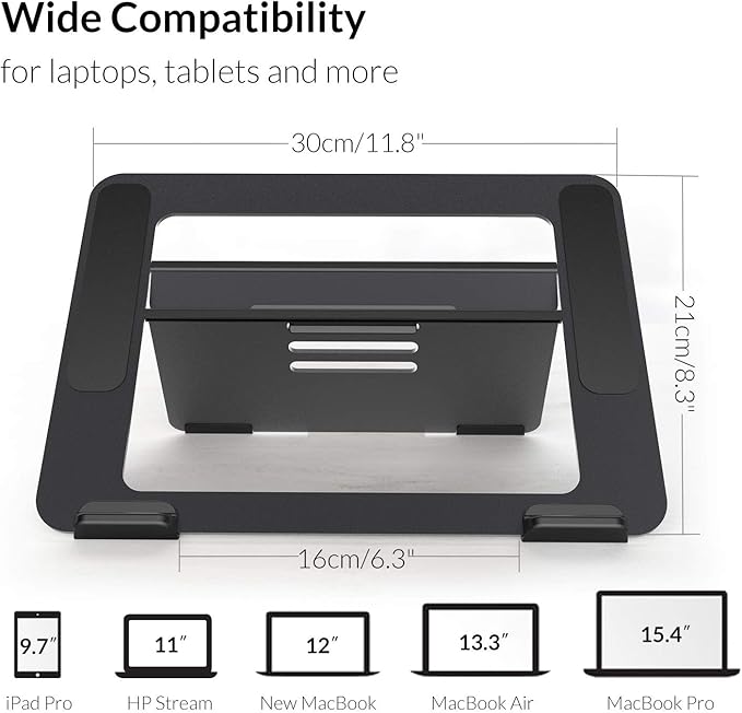 Avantree YS104 – Adjustable Aluminum Laptop Cooling Stand for Desk, Portable Holder for iPad, Tablet & Book, Foldable Ergonomic Riser Compatible with 9.7–16” Laptops including MacBook, Dell, HP & More