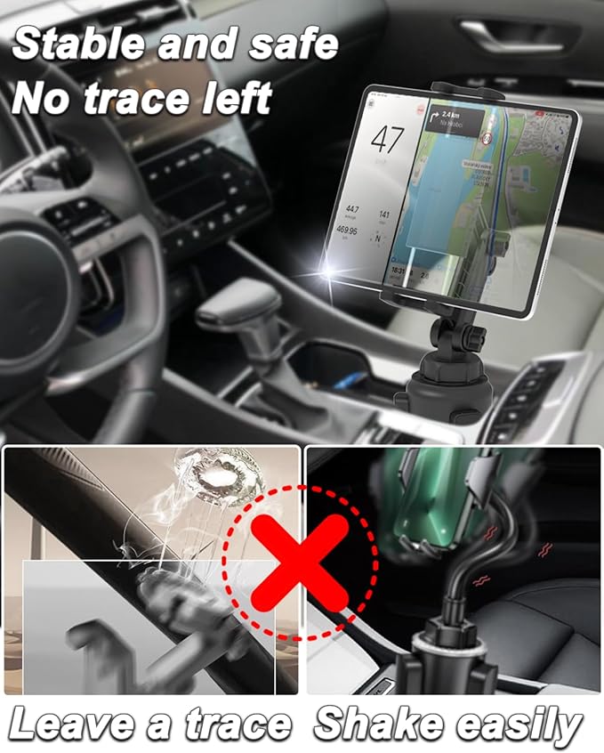 Charchendo Adjustable Extendable Cup Holder Tablet Stand - 4-12.9 inch Tablet & Phone Mount, Non-Slip Secure Clamp, for Car/Truck, Fits iPad Pro/Air/Mini, Samsung Galaxy Tab